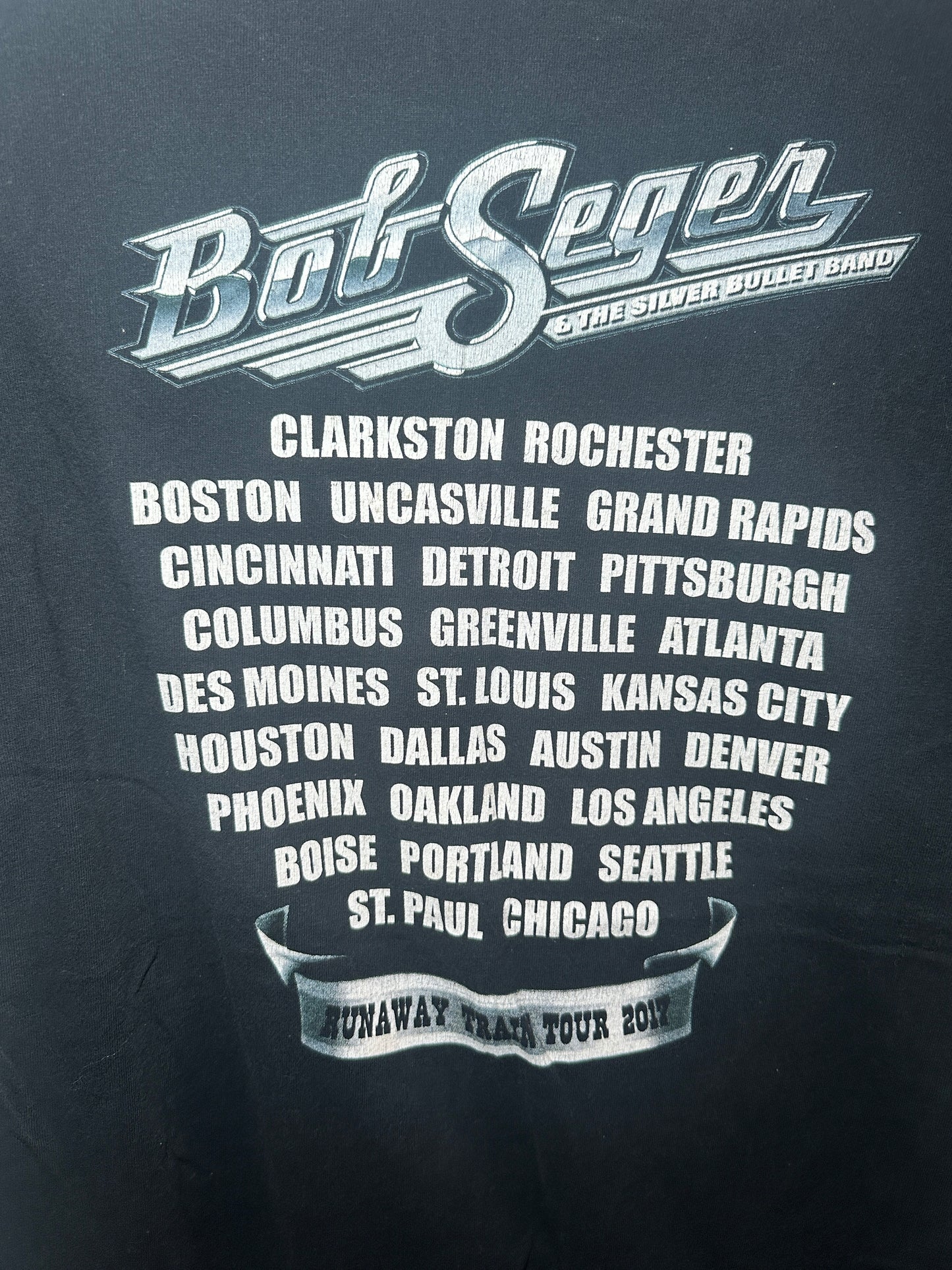 Bob Seger & The Silver Bullet Band “Runaway Train” 2017 Tour Tee – Large Black Classic Rock Shirt