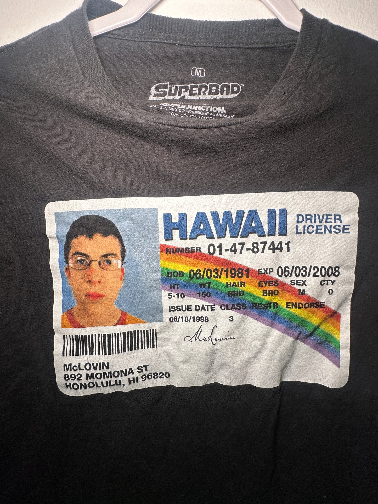 McLovin’ Driver’s License Tee – Superbad | Medium Black TV & Movie Shirt