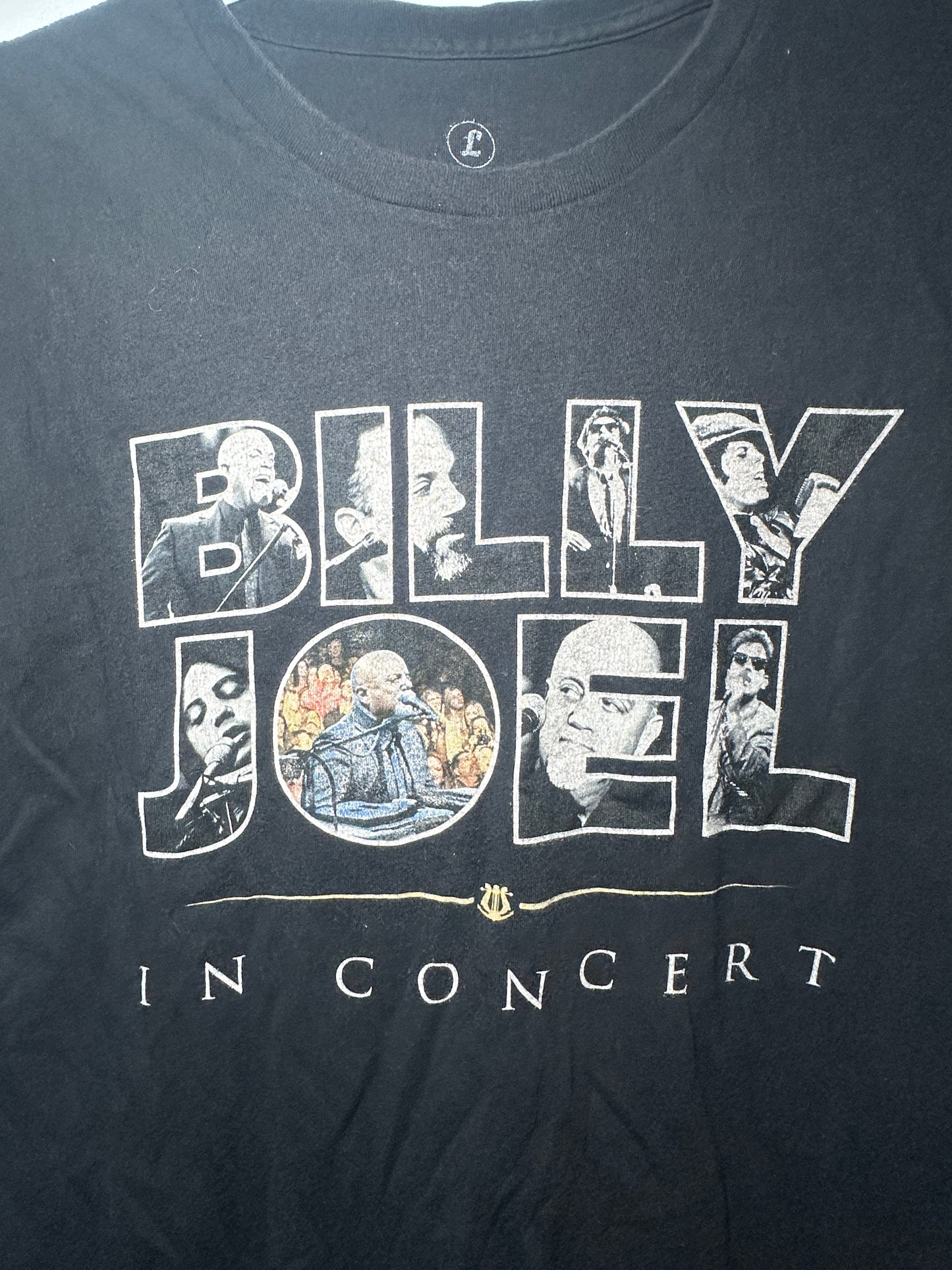 Billy Joel “In Concert” Graphic Tee – Large | Black Concert T-Shirt with Tour Dates