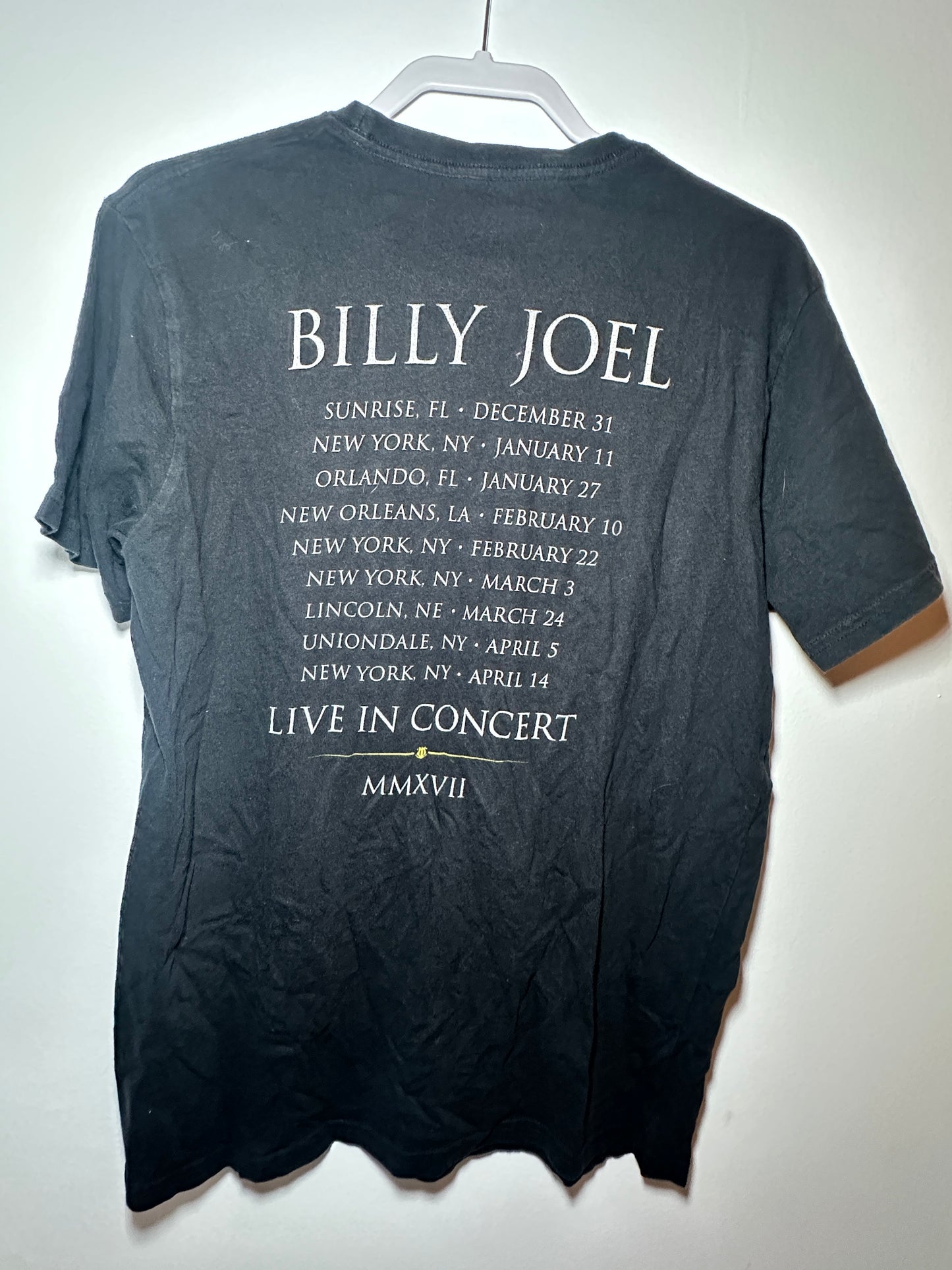 Billy Joel “In Concert” Graphic Tee – Large | Black Concert T-Shirt with Tour Dates