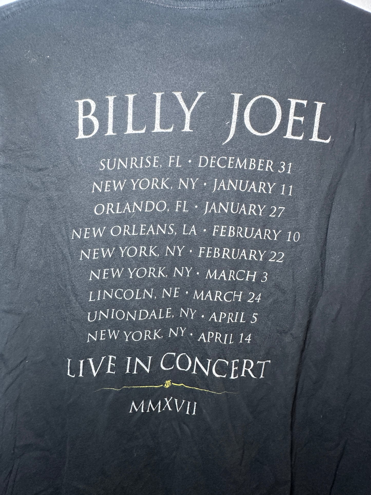 Billy Joel “In Concert” Graphic Tee – Large | Black Concert T-Shirt with Tour Dates
