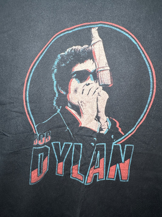 Bob Dylan Harmonica Graphic Tee – Large | Black Musician T-Shirt