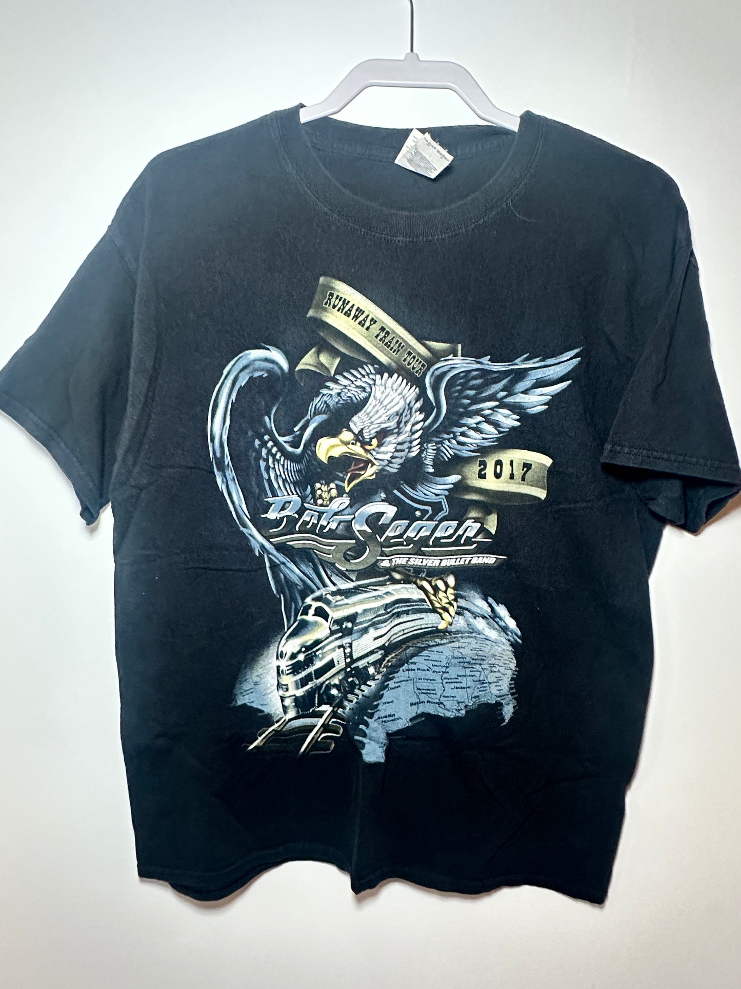 Bob Seger & The Silver Bullet Band “Runaway Train” 2017 Tour Tee – Large Black Classic Rock Shirt