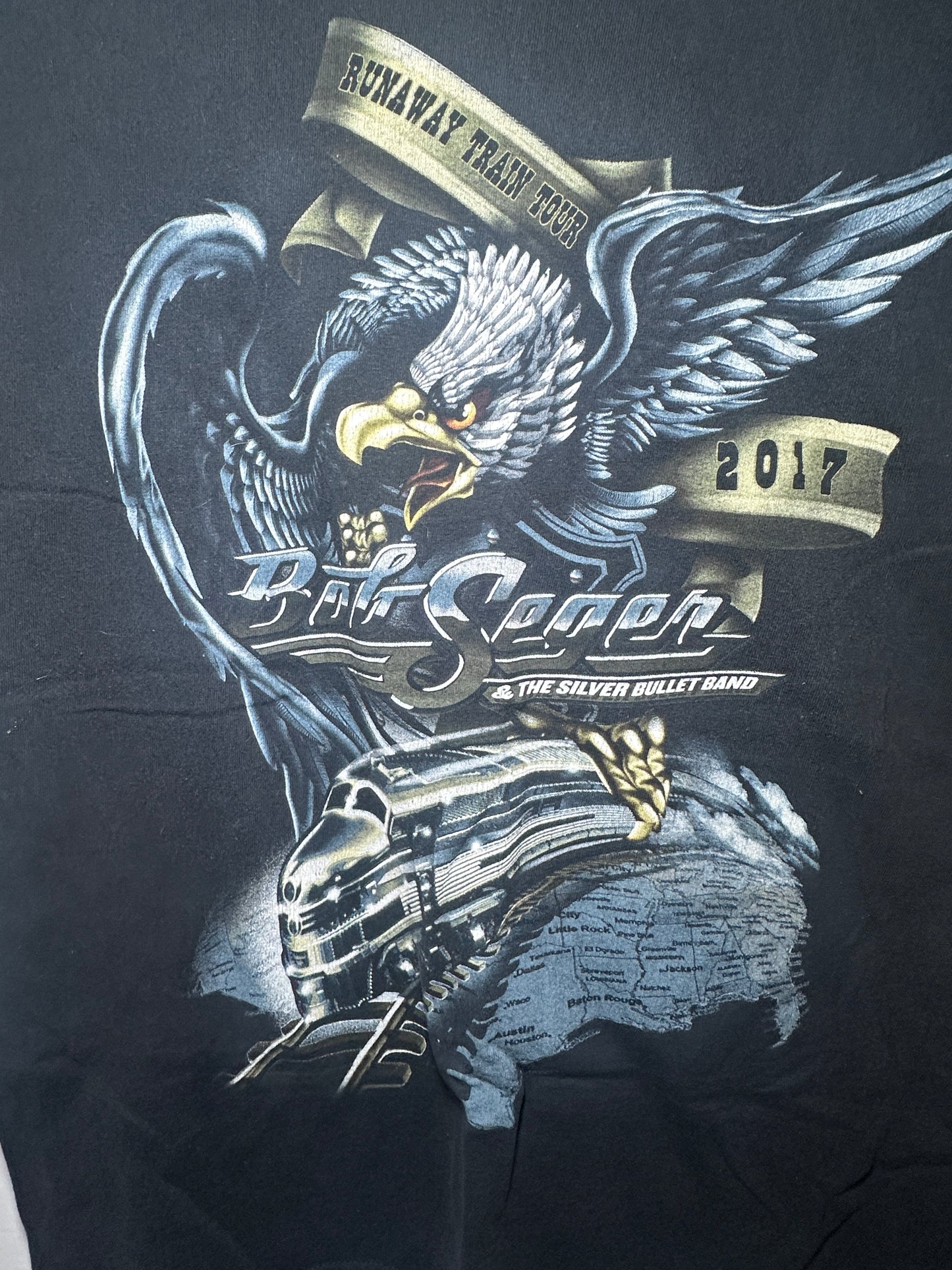 Bob Seger & The Silver Bullet Band “Runaway Train” 2017 Tour Tee – Large Black Classic Rock Shirt