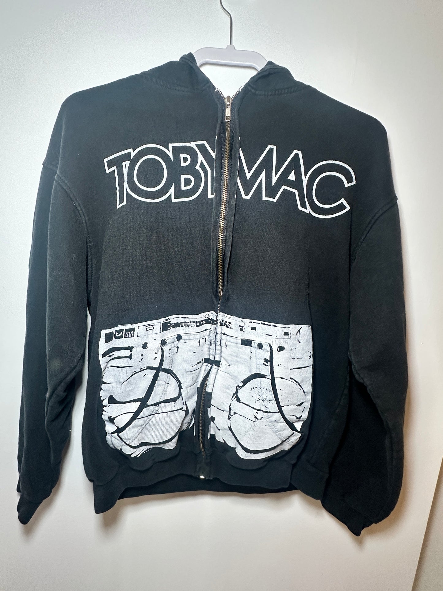 TobyMac Black Zip-Up Hoodie with Boombox Graphic – Size Medium