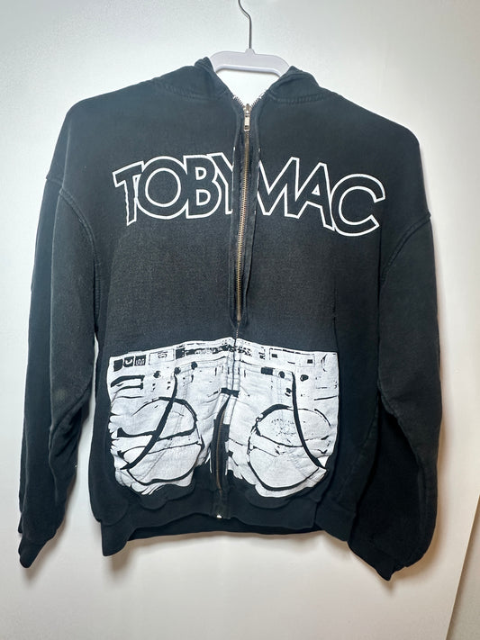 TobyMac Black Zip-Up Hoodie with Boombox Graphic – Size Medium