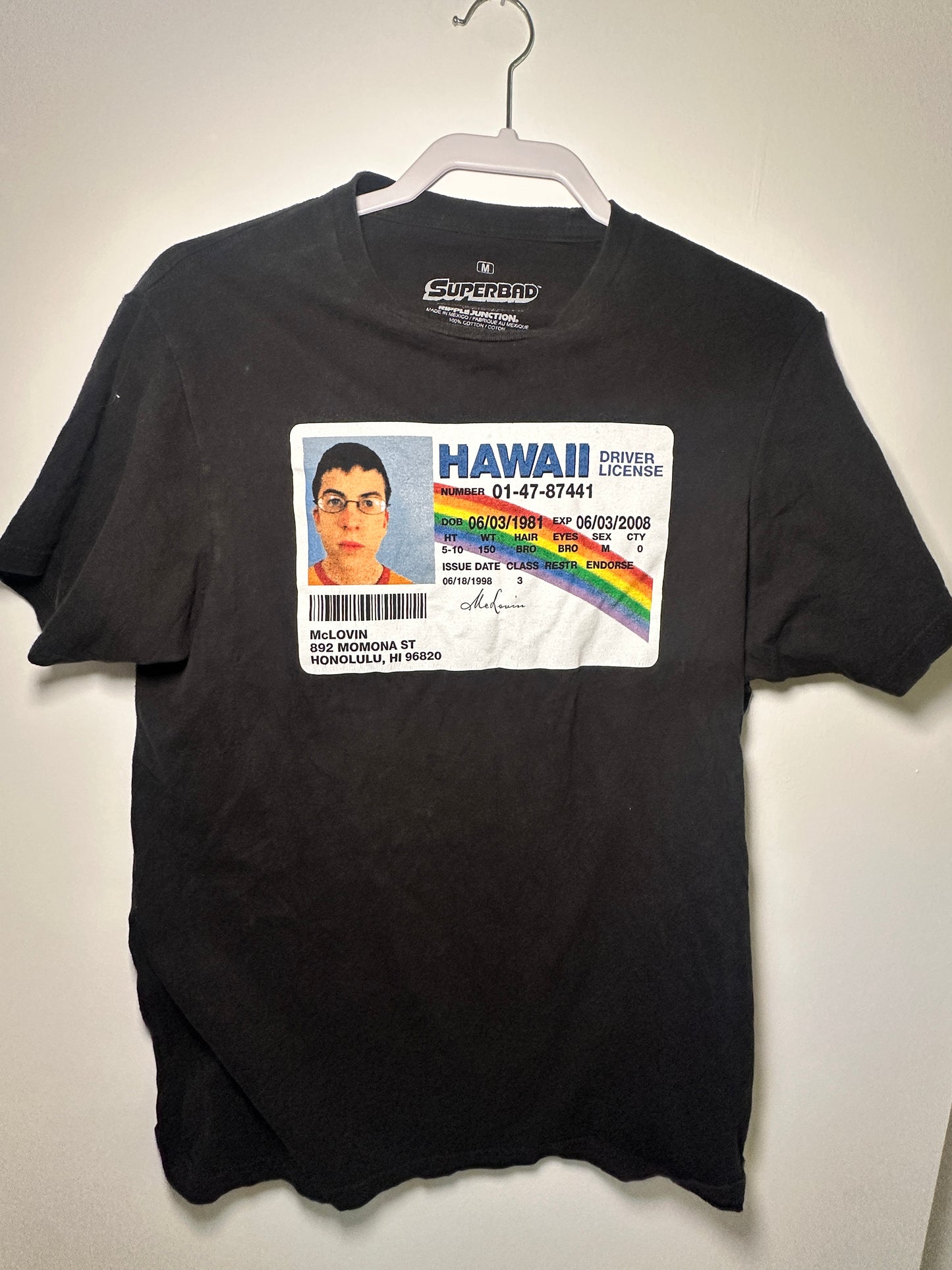 McLovin’ Driver’s License Tee – Superbad | Medium Black TV & Movie Shirt
