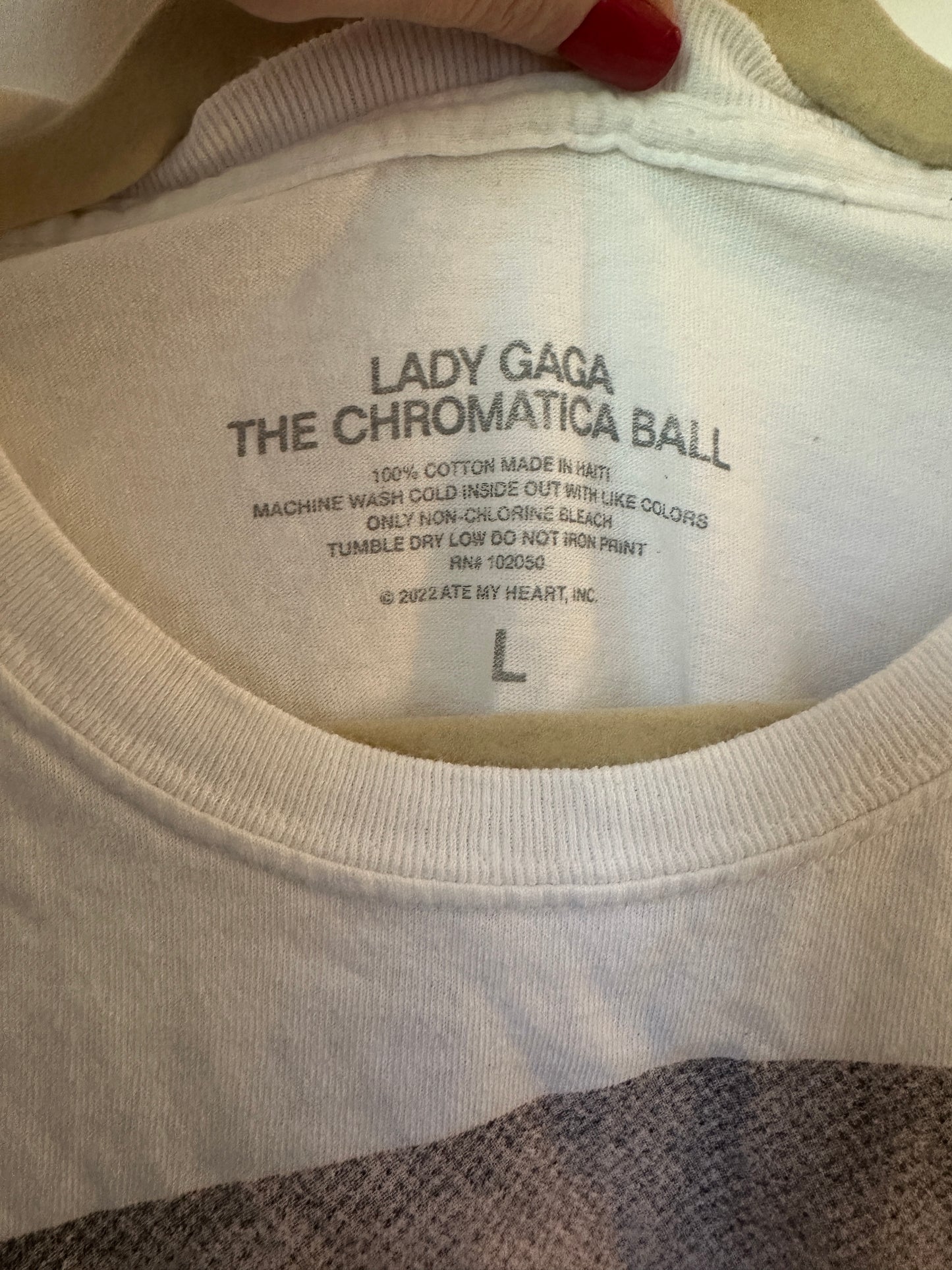Lady Gaga “The Chromatica Ball” Tour Tee – 2022 | Large White Pop Culture / Music Shirt